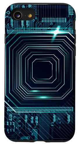 Coque pour iPhone SE (2020) / 7 / 8 Carte mère circuit microchip fond noir informatique