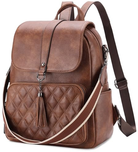 VX VONXURY Rucksack Damen Mittelgroß 2-in-1 veganes Leder für Uni, Reisen | wasserfest, Rautengitter-Design, Quaste, Magnetverschluss, 9 Fächer, 6 Taschen, Büro,modebewusste Frauen