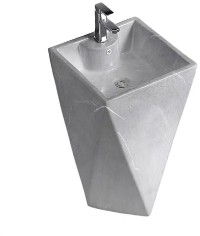 Standwaschbecken Quadratisches Standwaschbecken, Badezimmerwaschbecken aus Keramik, bodenstehende Waschbeckenkombination mit Überlauf, optionale Warm- und Kaltwasserhähne/Eckventil Standwaschbecken(Gr