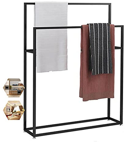 Porte-serviettes de salle de bain moderne en métal noir avec barres support de sol porte-serviettes échelle cintre 65 x 20 x 110 cm