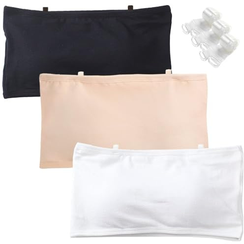 ABTRAV Teen Girls Strapless Bandeau Bra Seamless Underwear with 3 Invisible Strap Bralettes for Kids 10-15 Years