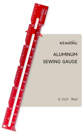 KEARING Red 6 Sliding Marker Sewing Gauge - Aluminum Silver Seam Gauge | Adjustable hem marker and sliding gauge for sewing fabric. Accurate metal ruler for hems, pleats and buttonholes