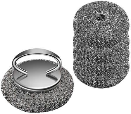 Stahlwolle Schrubber,Topfreiniger Edelstahl Scheuerspirale Reinigungsbürste für LöSt HartnäCkige Flecken In Der KüChe Oven die Reinigung von Töpfen Pfannen Grills Spüle Reinigung(Typ1+4 Bürstenköpfe)