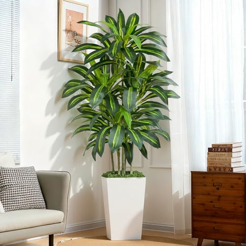 Keeplush Dracaena Plante Artificielle 180cm Grande en Jardinière Blanche Palmier Artificiel Haute avec 108 Feuilles Arbre Artificiel Interieur au Salon, Chambre Porche Moderne Déc