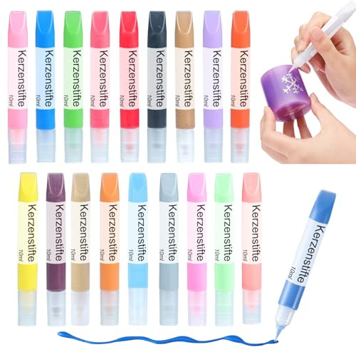 Ovaletta 18 Stück Kerzenstifte, Kerzen Bemalen Set, Wachsstifte für Kerzen, Candle Pen Ideal zum Dekorieren und Gestalten Kerzenfarbe, Keramik Bemalen Set, je 10 ml