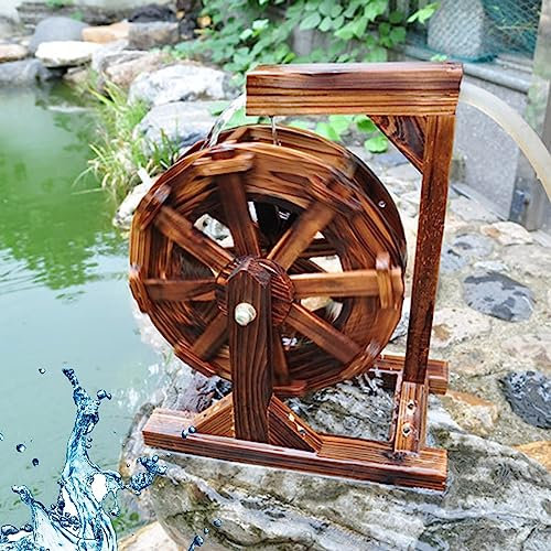 Fontana rustica a cascata in legno per decorazione da giardino in stile vintage country con design autoportante per laghetto e pompa