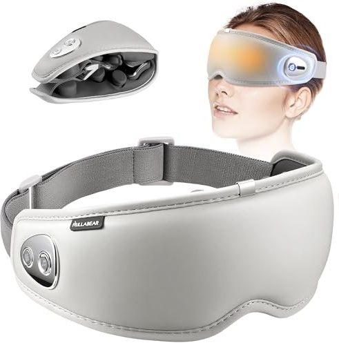 Rullabear Augenmassagegerät mit Wärme, 5 Massagemodi, Bluetooth Musik, Weich Leicht Faltbar & Tragbar, IP65 Wasserdicht Schlafmaske, Geschenke für Augenpflege Strain Relief und Entspannung
