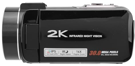 Videocamera 2K Videoregistratore con Zoom Digitale 16X Videocamera Digitale con Touchscreen IPS da 3,0 Pollici per Videocamera con Schermo di Rotazione da Viaggio