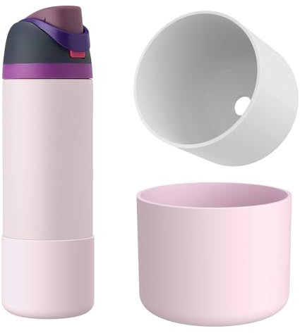 Silicone Water Bottle Boot for Owala 32 Oz, 2Pcs Bottles Bottom Cover Protector for Owala, Anti-Slip Protective Sleeve for FreeSip, Twist, and Flip Stainless Steel Bottles (White+Pink, For 32oz)