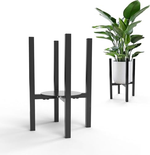 Verstellbarer Pflanzenständer, Geeignet für Töpfe mit einem Außendurchmesser von 24-36 cm, 38cm hoch Blumenständer Metall Schwarz mit Tabletts, Blumentopf für Ständer Innen und Draußen (mit Palette)