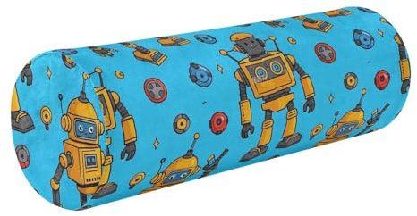 EtherSpher Niedlicher gelber Roboter-Kissenbezug mit Reißverschluss, langes Zylinderkissen, Nackenkissen, runder Nackenrollenbezug mit Reißverschluss, Cuello para dormir