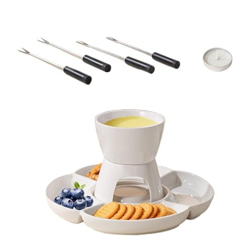 Ceramic Chocolate Melting Pot - Fondue Set with Snack Tray, Candle Warmer | Elegant Dessert Station for Game Nights, Romantic Dinners, and Special Occasions, Unique Style Chocolate Melting Pot