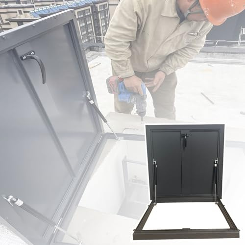 Escotilla de Techo Puerta de Seguridad Exterior para Ventilación de Techo, Tapa de Inspección para Claraboya de Ático con Amortiguador de Gas, Trampilla de Acceso Al Techo del Almacén(90x80cm (35x32in