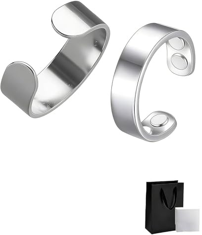 louuuou 2 PCS Magnetic Rings for Women, Unadjustable Fidget Rings for Anxiety Women Vitality Ring Magnetic Bracelets with Gift Box for Men Women Jewelry Daily Wear Accessories