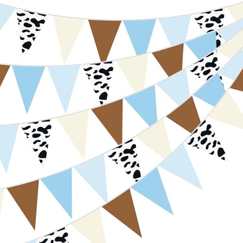 Pasimy 5 Pcs 49.2Ft Western Cowboy Party Decorations Cowboy First Rodeo Birthday Party Triangle Flag Banner Wild West Rodeo Decor Bunting Banner for Baby Shower Birthday Decorations