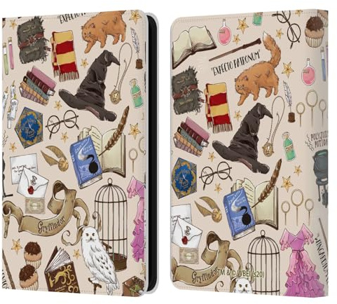 Head Case Designs Offizielle Harry Potter Hogwarts Muster Deathly Hallows XXXVII Leder-Wallet-Hülle Kompatibel mit Amazon Kindle 11th Gen 6in 2022