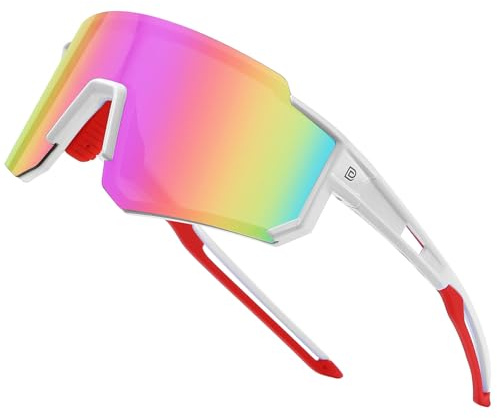DUCO Polariserade sportsolglasögon för män och kvinnor, UV400 skydd, baseboll, cykling, löpning, fiske, solglasögon, DC0068, Vit ram Revo rosa lins