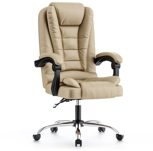 naspaluro Chefsessel Bürostuhl 150kg Ergonomischer Stuhl Khaki PU Leder | Computerstuhl mit Hoher Rückenlehne, Gepolsterter Armlehnen und Höhenverstellbar, Neigefunktion, 360° Drehstuhl für Büro