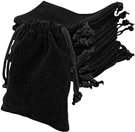 10 sacchetti per gioielli in velluto, riutilizzabili, con coulisse, per gioielli, con coulisse, per matrimonio, regalo, gioielli, 7 x 9 cm (nero)