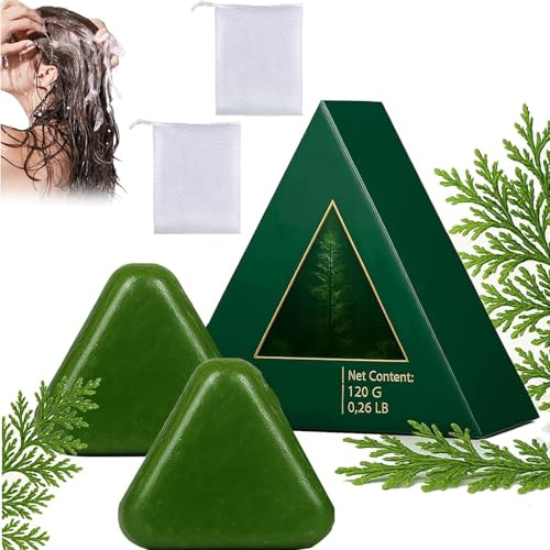 Jabón sólido para el cabello Nature Triangle, jabón sólido natural a base de plantas𝐩𝐨𝐨, jabón verde Nature Seven, calma y fortalece el cabello de mujeres y hombres (2pcs)