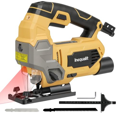 Inequalit Jigsaw 800W, 6-Speed Variable Corded Jig Saw with 4-Position Orbital Action, Laser Guide, ±45° Bevel Cutting, 100mm Wood & 10mm Metal Capacity