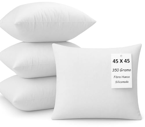 Col & Cor 4 Rellenos de Cojín Fibra Hueca Siliconada Antialérgico – Cojines Sofá con Relleno, Almohada Sofá y Cojines para Cama – Cojín Decorativo para Casa, Relleno para Cojines (Paquete de 4, 45x45)