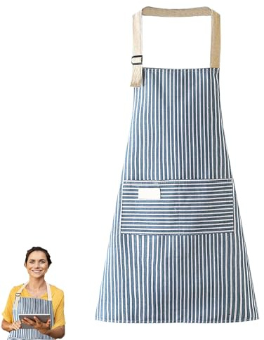 LeeQunQ Stripe Bib Apron, Aprons for Women, Aprons for Cooking, Kitchen Apron, for Cooking, BBQ, Baking, Gardening, Household Cleaning, Restaurant(Blue)