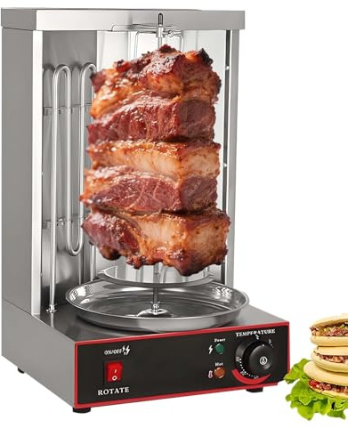 Rôtissoire À Shawarma Verticale,Gril À Döner Kebab Sans Fumée À 2 Brûleurs,Four À Döner Kebab Avec Rotation Automatique,50-300°C,Acier Inoxydable Pour L-a Cu-isine,Les Fêtes(Electric-3000W)