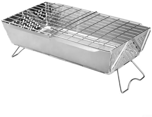 HEBEOT Barbecue à charbon pliable en acier inoxydable portable pour camping, plage, feu de camp et cuisine dans le jardin, design compact, installation facile, 38 x 18,5 x 14 cm