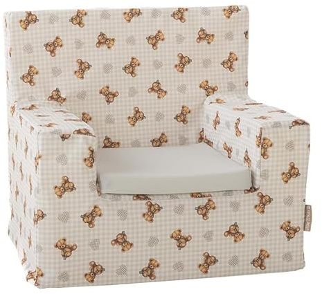 Creaciones Llopis Sillón Infantil Cuadrado para Niños y Niñas, Desenfundable, Fabricado en España (Ositos Corazón)