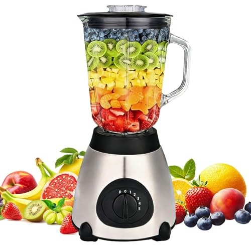 Blender, 1000W Smoothie & Food Blender, 20000 RPM Fruit blender with 1.5 Liter Large Glass Cups, Stainless Steel Housing, Quiet Noise Reduction Design for Home Juice & Smoothie Making