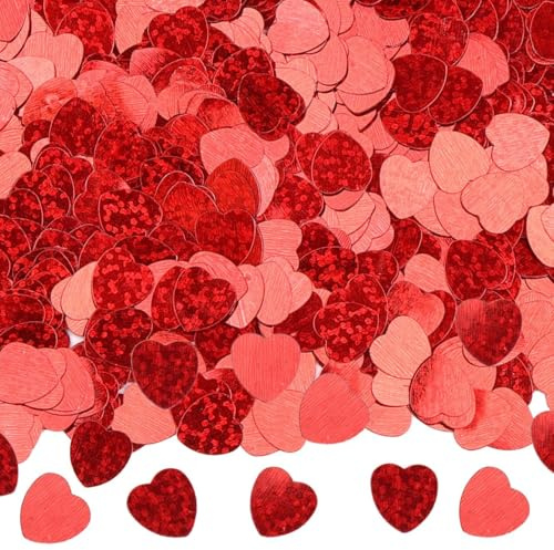 Herz Konfetti Glitzer Rot, 30g Metallisch Pailletten Konfetti Hochzeit 1cm | Folie Streudeko Tischdeko, Confetti für Geburtstag Valentinstag Jahrestag Weihnachten