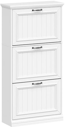 Hzuaneri Schuhschrank Schmal mit 3 Klappen, Klassischer Stil, 16-18 Paar | Schuhkommode mit Holzoptik, Schmaler Schuhregal, Trennwand Verstellbar,für Flur, Eingang, Weiß SR60103X