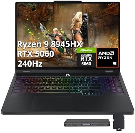Lenovo Legion Pro 5 16 WQXGA 240Hz Gaming Laptop, AMD Ryzen 9 8945HX, NVIDIA GeForce RTX 5060, 16GB DDR5, 1TB SSD, 24-Zone RGB Backlit Keyboard, WiFi 7, Win 11 Pro, Black, 1TB Docking Station Set