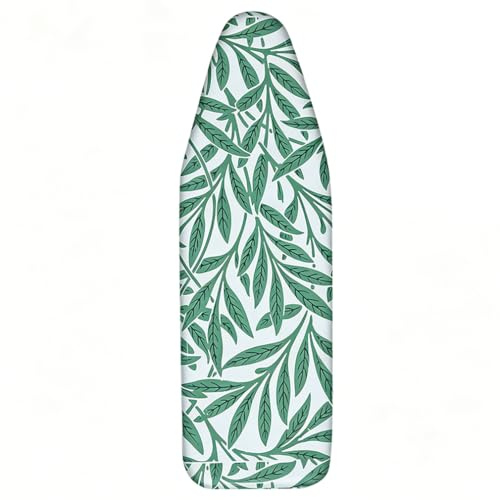 Ironing Board Cover and pad, 110 x 34, Thick Padding, Resist Scorching and Staining, Drawstring Tightening & Lock, Heavy Duty Padded Iron Board Covers with Thick Felt, Green leaves