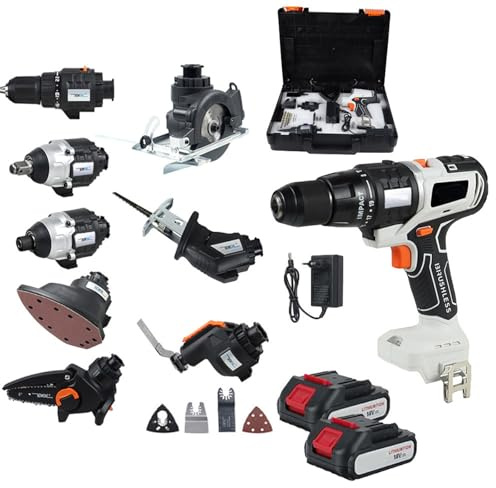 Cordless Woodworking Tool Set, 10-in-1 Recip Saw, Jig Saw, Circular Saw, Chainsaw, Oscillating Tool, Screwdriver, Wrench, Impact Drill, Sander, 2 x 4.0Ah Batteries, Tool Box