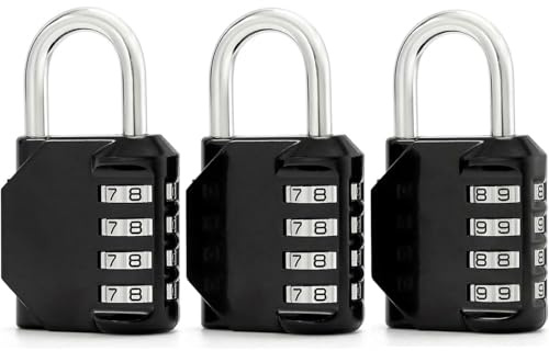 3 Stück Zahlenschloss,Zahlenschloss 4 Stellig,Schloss Mit Zahlencode | Zahlenschloss Klein,Vorhängeschloss Mit Zahlencodefür Schule, Gym Locker, Garage, Gatter, Hasp Cabinet, Storage (Schwarz)