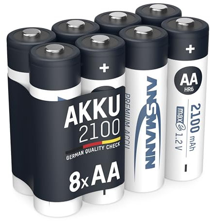 ANSMANN Akku AA Mignon 2100mAh 1,2V NiMH - wiederaufladbare Batterien AA Akkus maxE (geringe Selbstentladung & vorgeladen) ideal für Spielzeug, Funk-Tastatur/Maus, Wii & Xbox Controller (8 Stück)