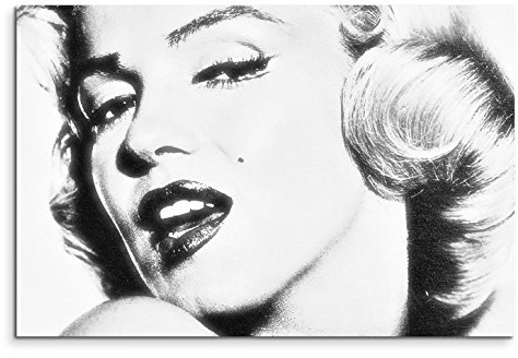 120x80cm Leinwandbild auf Keilrahmen Marilyn Monroe Portrait Gesicht schwarz weiß Wandbild auf Leinwand als Panorama