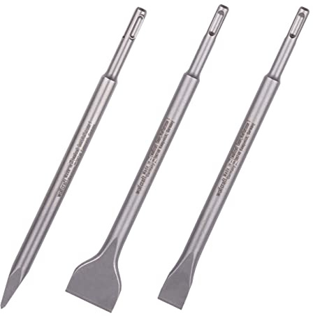 wolfcraft SDS-plus Meißel Set 3-teilig - - 7914000 - Spitzmeißel, Flachmeißel & Spatmeißel, 250 mm für Beton und Stein - Made in Germany - hammerschlagfest