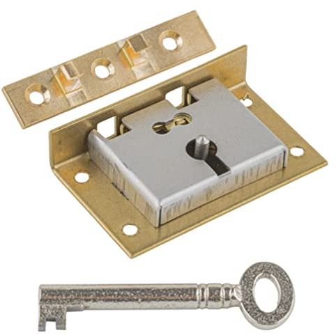 Medium Brass Half Mortise Chest or Box Lock w/Skeleton Key | S-9 (with One Key)