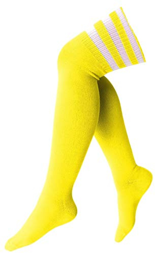 krautwear® Calze da cheerleader a righe sopra il ginocchio a righe, Giallo-bianco, Taglia unica
