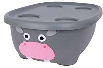 Prince Lionheart Tubimal® with Hammock | Baby- & Kleinkind-Badewanne mit Hängematte | Kleinkind-Komfort-Hängematte | Stopper| Box mit Deckel| 3 Stufen | Stapelbar| Baby Shower - Grau Nilpferd