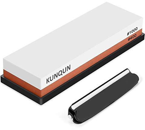 KUNQUN Piedra de Afilar 400/1000 Grano, 2-EN-1 Profesional Afilador de Cuchillos, Súper Piedra de Agua Afiladora Japonesa, con Gratis Base de Silicona Antideslizante y Guía de Ángulo