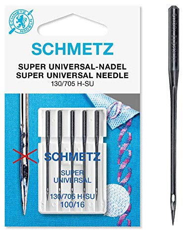 SCHMETZ | 5 Aiguilles pour machines à coudre | Black Super Universal | 130/705 H-SU | Grosseur 100/16 | Avec revêtement antiadhésif