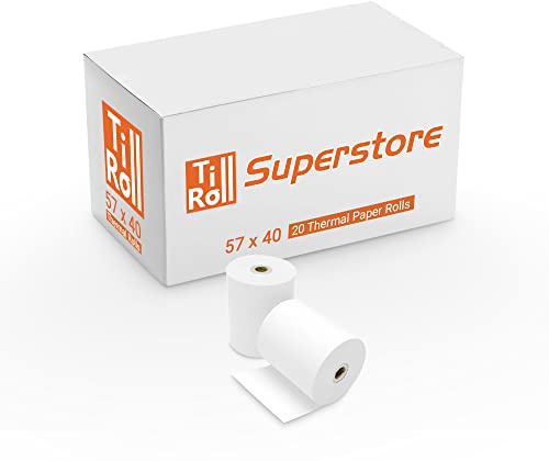 57 x 40 Thermal Credit Card Machine Till Roll Receipt Paper 1 Box 20 Rolls 57 x 40 x 12.7mm Core 57x38 Fit Touchstar Touchpod 57mm (Pack of 1-20 Rolls)