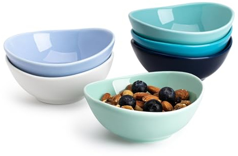 Sweese Porcelain Small Bowls 4 oz Set of 6 - Assorted Colors for Dipping, Snack, Sauce, Side Dishes - Microwave Dishwasher Safe