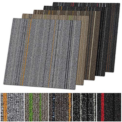 6 m² Teppichfliesen selbstliegend Warschau für Büro & Gewerbe - gestreifte Fliesen Teppiche je 50x50 cm - robuster Teppichboden - Bodenfliesen mit rutschfestem Vinyl-Rücken (Beige-grün, 24 Stück)