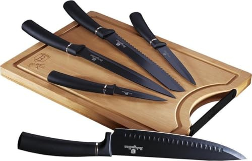 Berlinger Haus BH-2549 - Juego de 6 cuchillos con tabla de cortar, color negro y plateado
