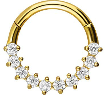 PIERCINGLINE Chirurgenstahl Segmentring Clicker | 10 EINGEFASSTE KRISTALLE | Piercing Ring Nase Septum Ohr Helix Tragus | Farbauswahl